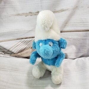 Vintage Smurf 8" Plush Stuffed Animal Peyo Wallace Berrie 1980 Korea Blue White